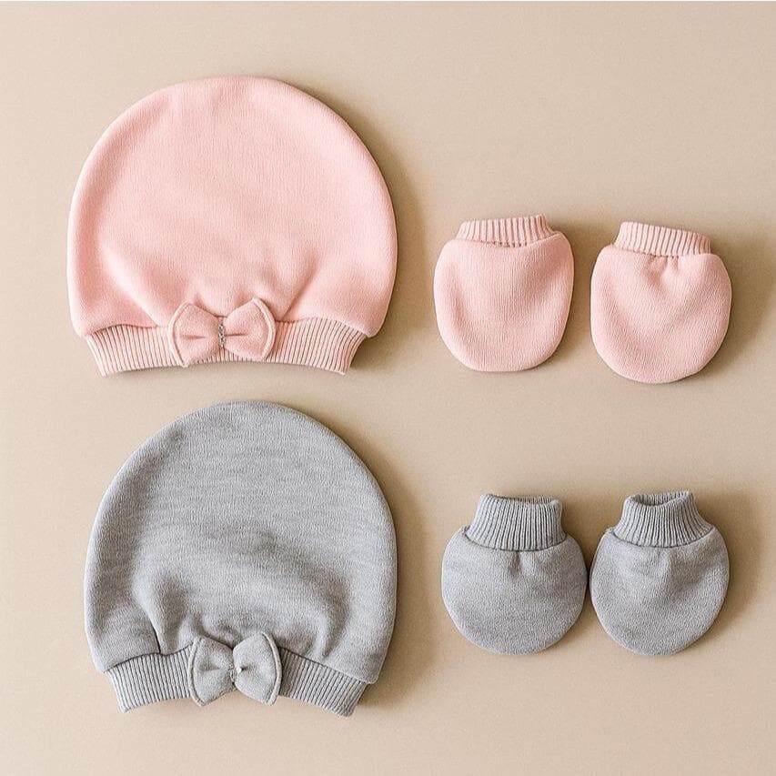 Kit 2 Touca e 2 Luva Para Bebê Baby Recém Nascido Macia Confortável Saída Maternidade Gorro Capuz Quentinha