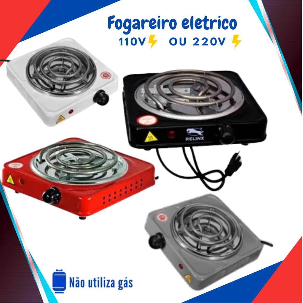 Fogao Fogareiro Eletrico 1000w 1 Boca Portatil Camping 110V - 220V