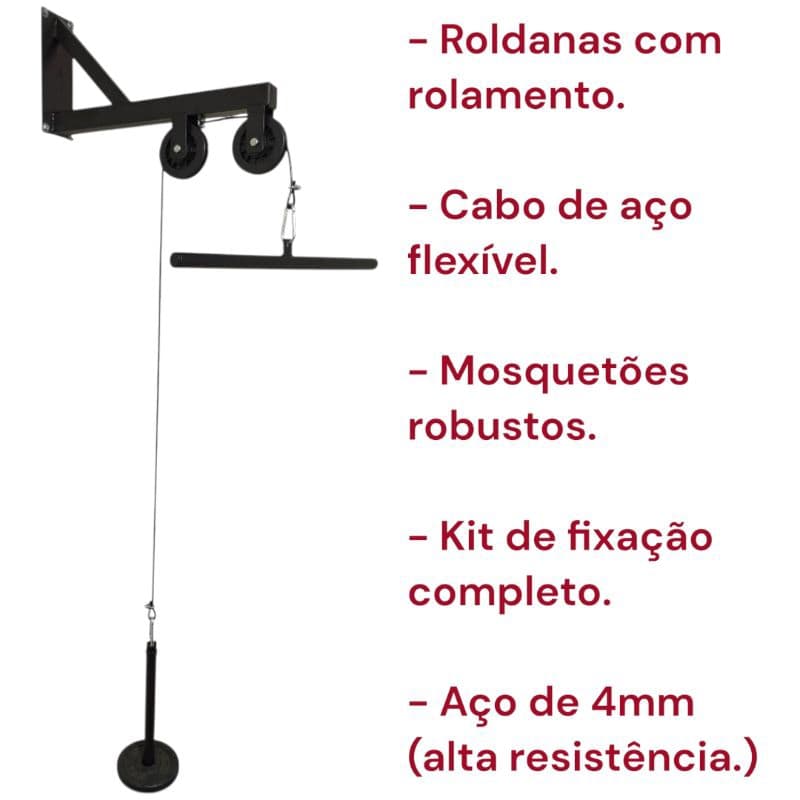 Mono Cross Over de Parede Polia Alta Profissional – Suporte 100kg  Aço Reforçado Exercícios de Costas e Tríceps