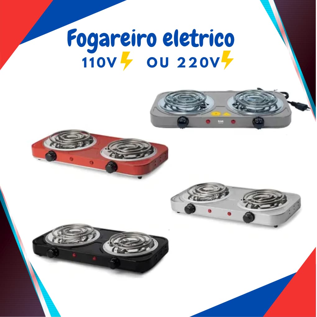 Fogareiro Elétrico 2 Bocas Portátil Camping Cooktop Cozinha 110v - 220v Viagem Premium