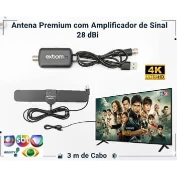 Antena Digital Premium com amplificador de sinal ultrafina, interno e externo 4K, HDTV,YHF,UHF,FM