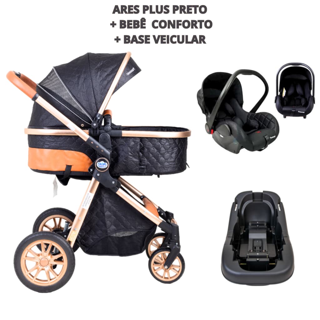 KIT COMPLETO CARRINHO DE PASSEIO+BB CONFORTO+BASE VEICULAR+ADAPATDOR -MOISES-MODELO EUROPEU PASSEAR
