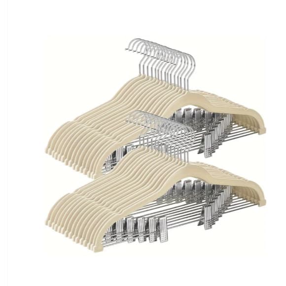 Cabide de Veludo Adulto Slim Antideslizante Com Presilha de Metal ou Tradicional Preto Cinza Bege