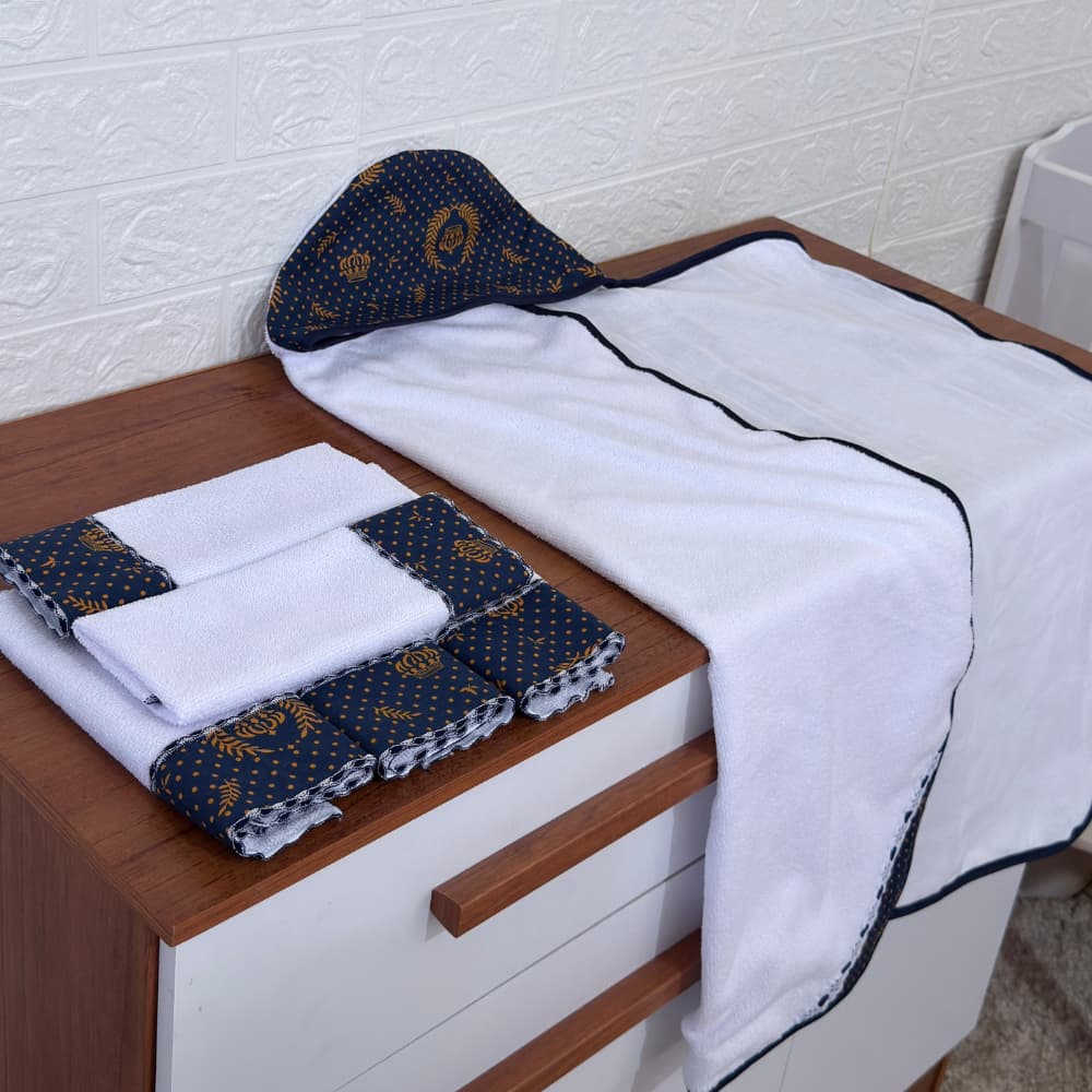 Toalha de Banho Bebê Recém Nascido Forrada com Capuz + 5 Toalhinhas Paninho de Boca Higiênico