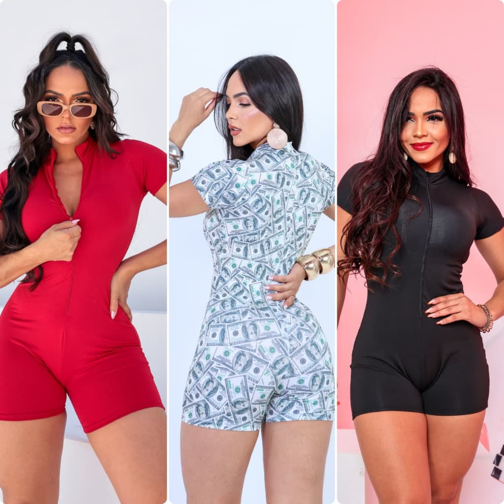 Macaquinho Justo Curto Feminino em Suplex_Look Versatil