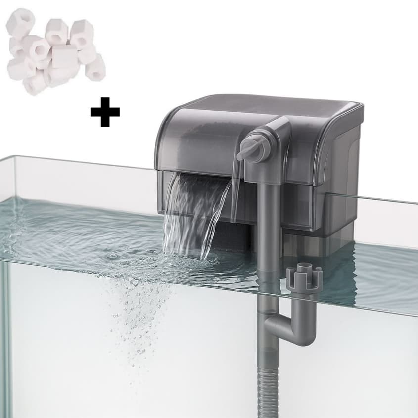 Filtro Externo Aquatank HF-200 Hang-on Cascata 250 l/h + Kit Mídia Biológica Aquário até 40L