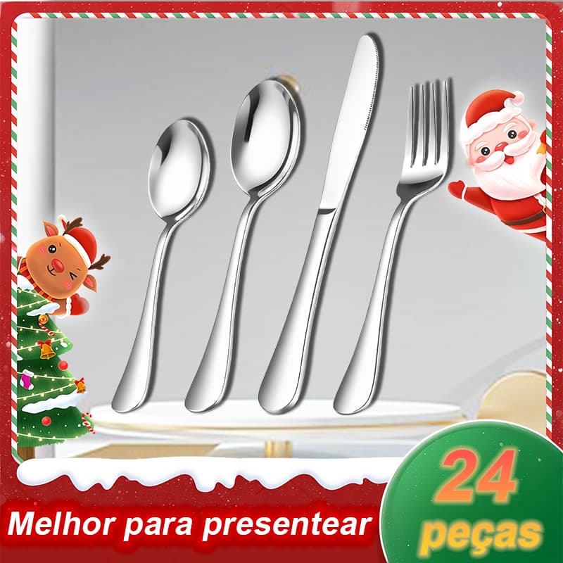 24/16 Peças Talheres Prata de Aço Inox Garfo Colher Faca Colher De Mesa