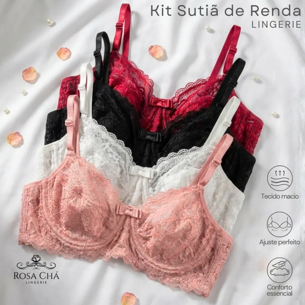 Sutiã de Renda Sexy Sem Bojo Com Aro Lingerie Sensual Sutian Premium com Alça Regulável