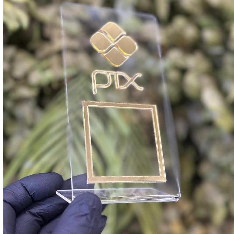 Placa Pix Display Acrílico Espelhado QR Code Mesa Balcão Dourado