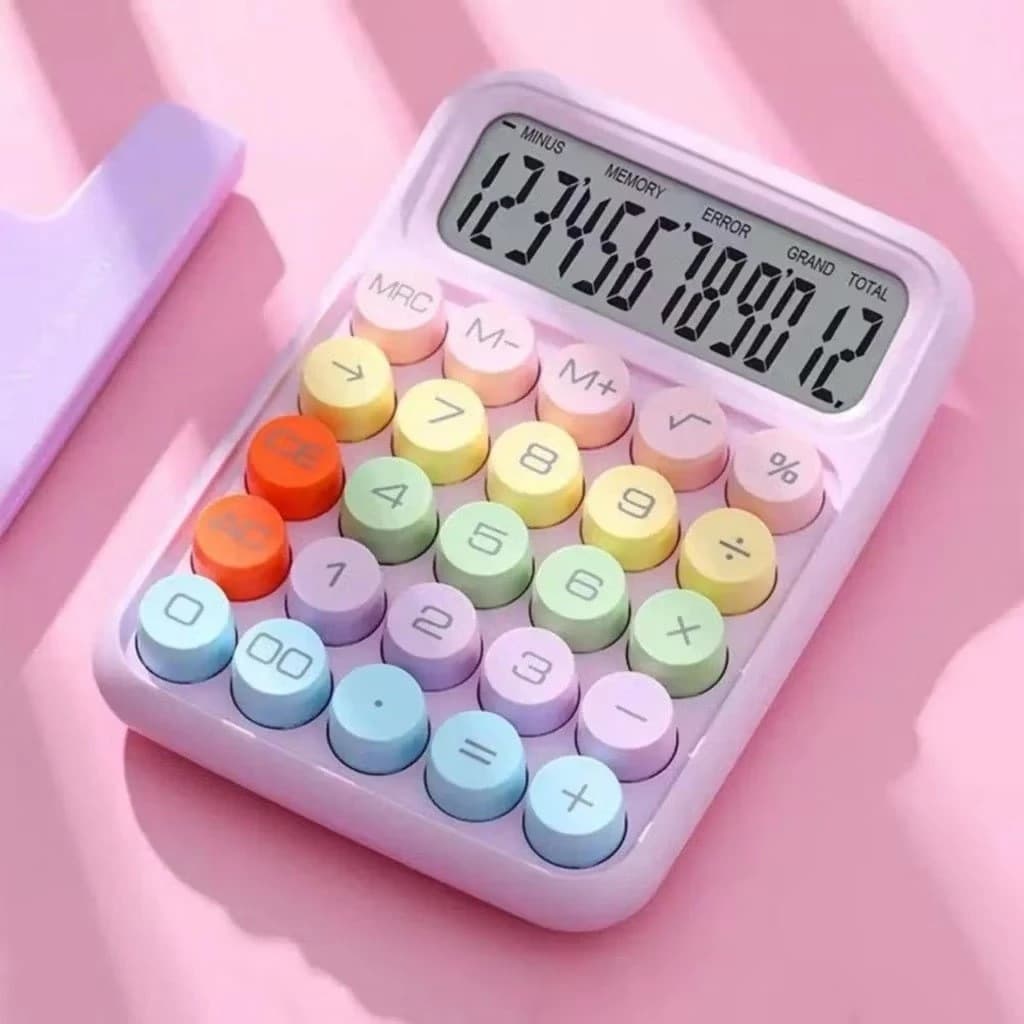 Calculadora Colorida 12 Dígitos com Estilo Mecânico e Teclado de 1 Peça Mecânica - Ideal para Escola