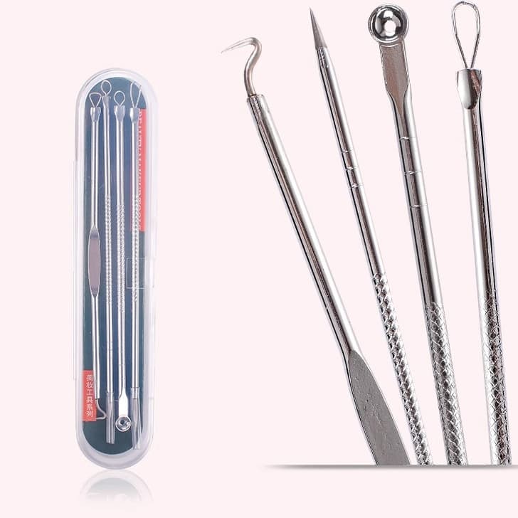 Extrator de espinhas de aço inoxidável, agulha dupla para cravos