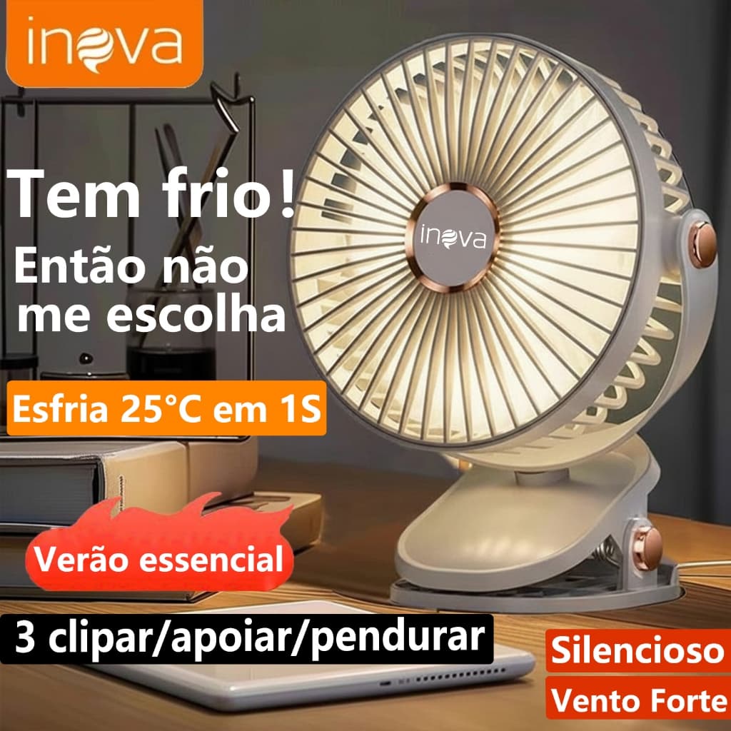 Mini Ventilador Portatil Vento Forte Silencioso e Vento Forte com Recarregável e clipar/apoiar/pendurar de Suporte