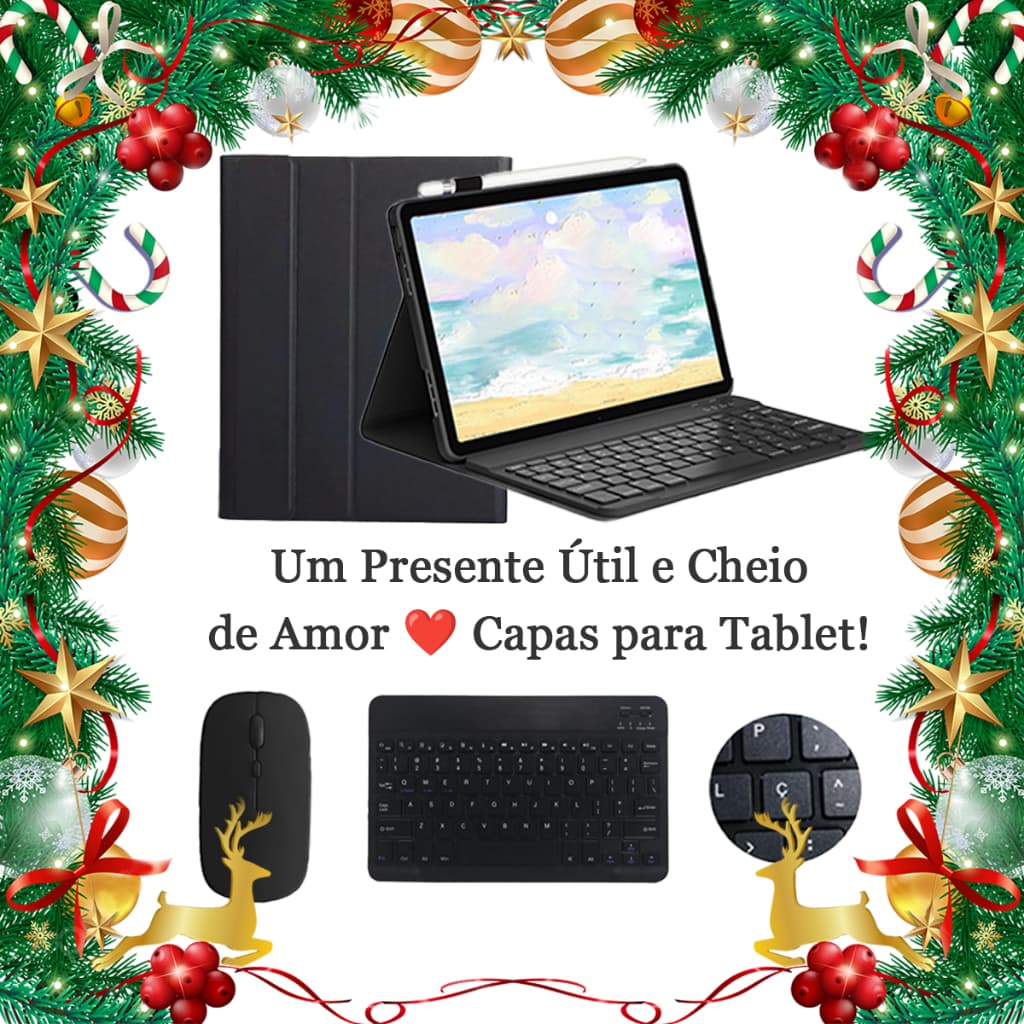 Capa Para Tablet Xiaomi Redmi Pad Se (11") / Redmi Pad 2 Com Teclado Bluetooth Abnt2 (Com Tecla "Ç") E Mouse Sem Fio