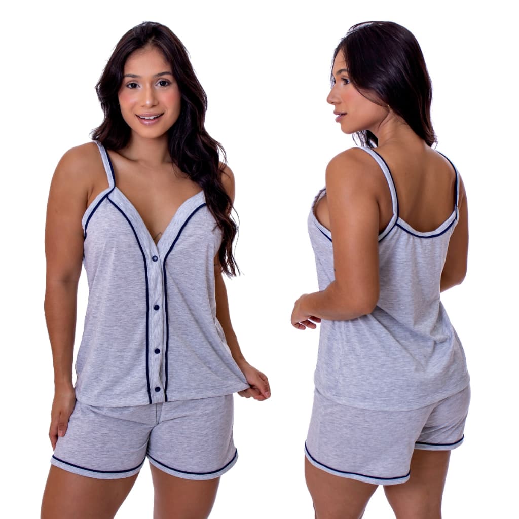 Baby Doll Amamentação Pijama Alcinha Luxo de Botão Abre Fácil