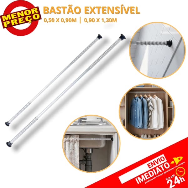 Suporte em Bastão Para Cortina de Box Pia Balcão Armário Varão Ajustável Multiuso Extensível