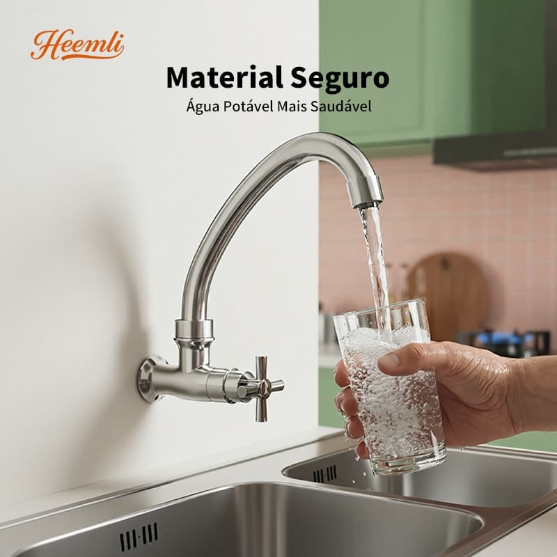 Heemli Torneira de Cozinha Monocomando para Parede com Tubo Curvo - Água Fria, ABS, Cromado e Aerador Economizador