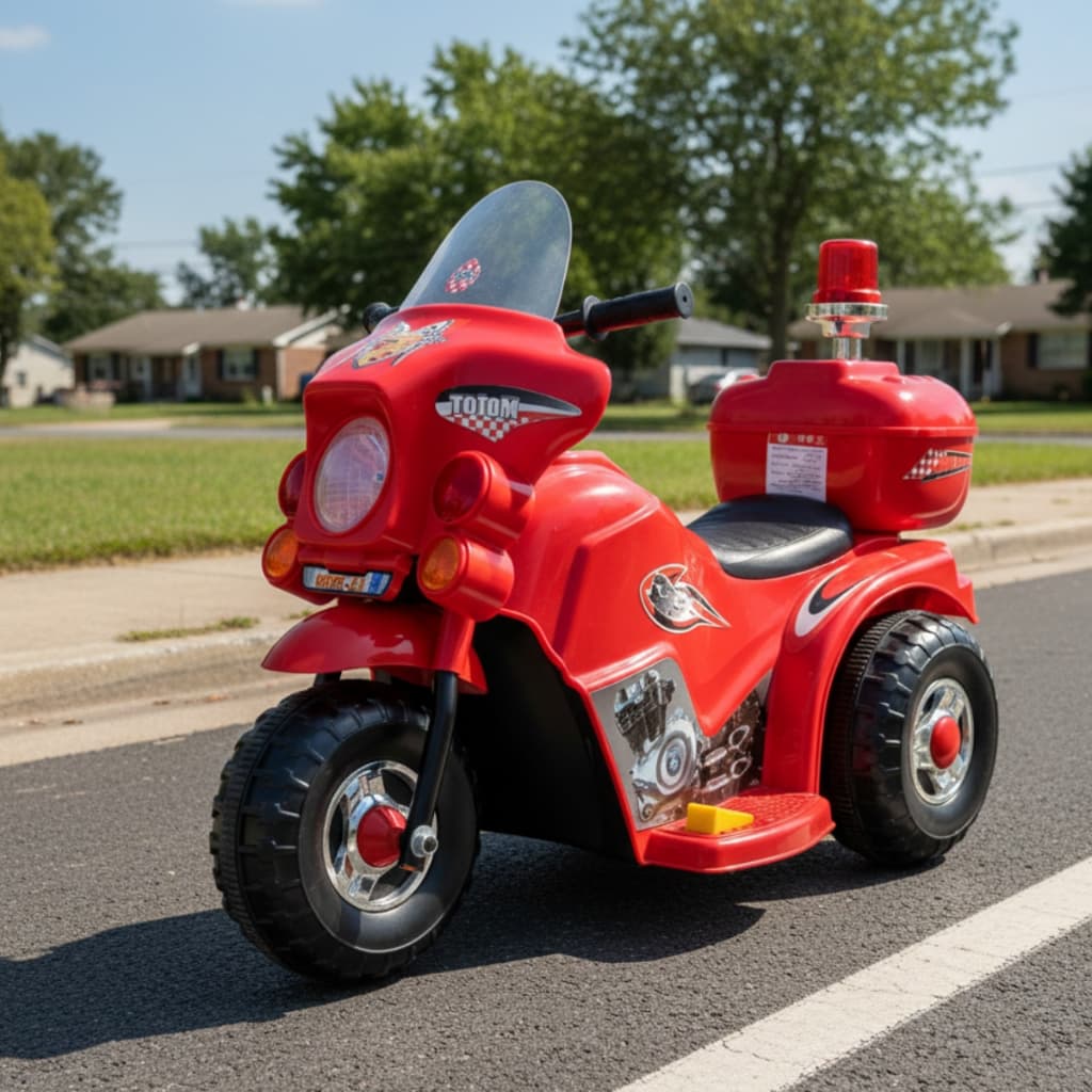 Moto Motinha Elétrica Infantil Com Som, Luz, Sirene e Retrovisor de Polícia e Baú Brinq Kids