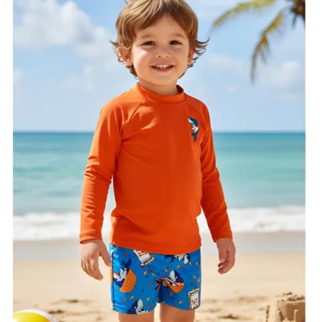 Conjunto Blusa Térmica Infantil UV50+ Sunga Forrada Menino Praia Piscina 1 a 10 anos