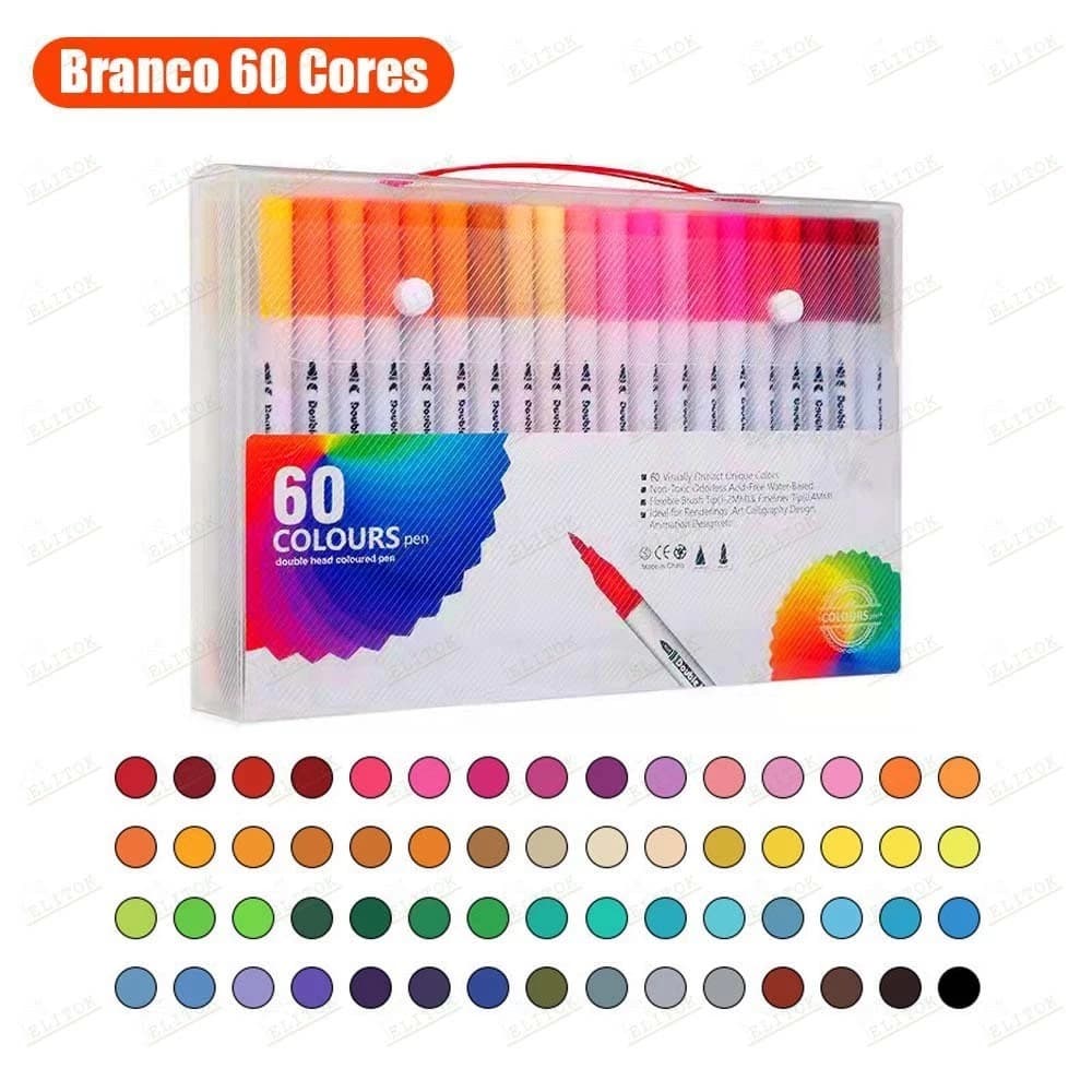 Kit 12/24/36/48/60 Cores Caneta Brush Duas Pontas Pincel Lettering Dupl