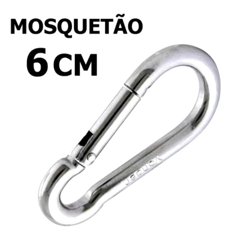 Kit 50 Mosquetão Aço Carbono 6cm 6X60 Trava Simples Suporta 120kg