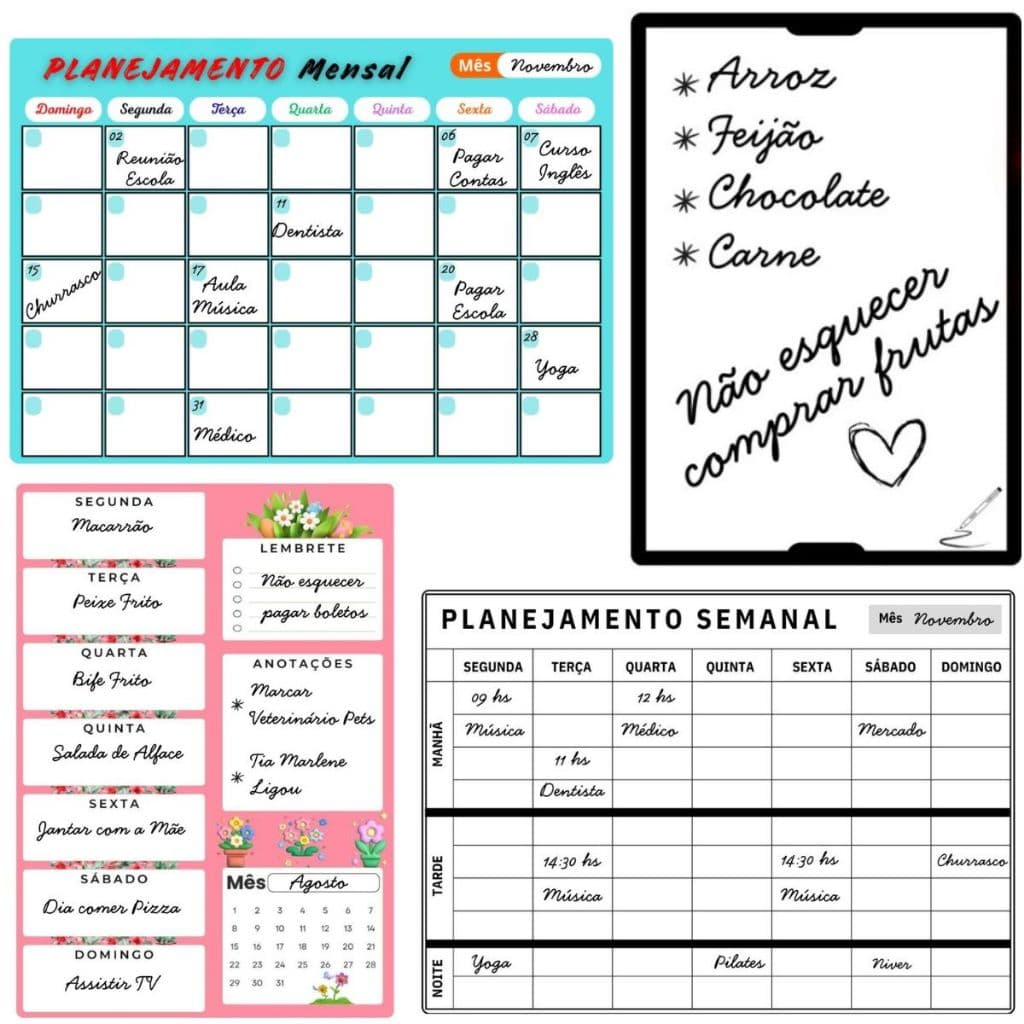 Lousa Mural Mensal Imã Magnético Geladeira Anotações Mensal Semanal Comprar Tarefas Crianças Rotinas