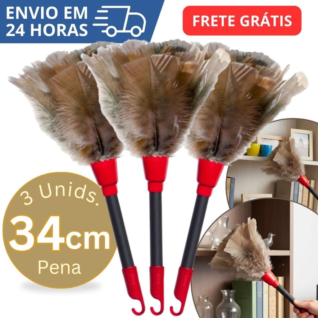 Kit 3/2/1 Unidades Espanadores Pó Pena 34 Cm Limpa Poeira Moveis Casa