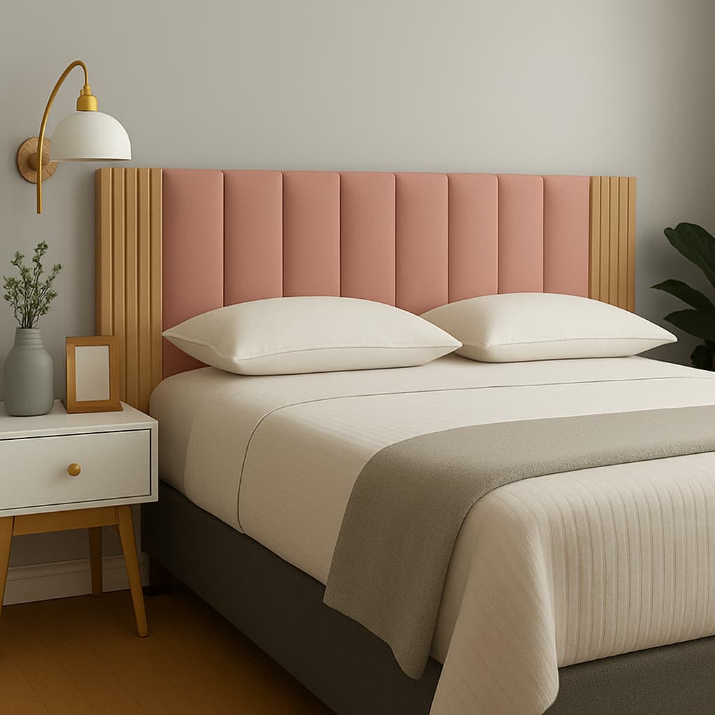 Kit  Cabeceira Estofada + Ripado Premium Modular Cama Box Completo