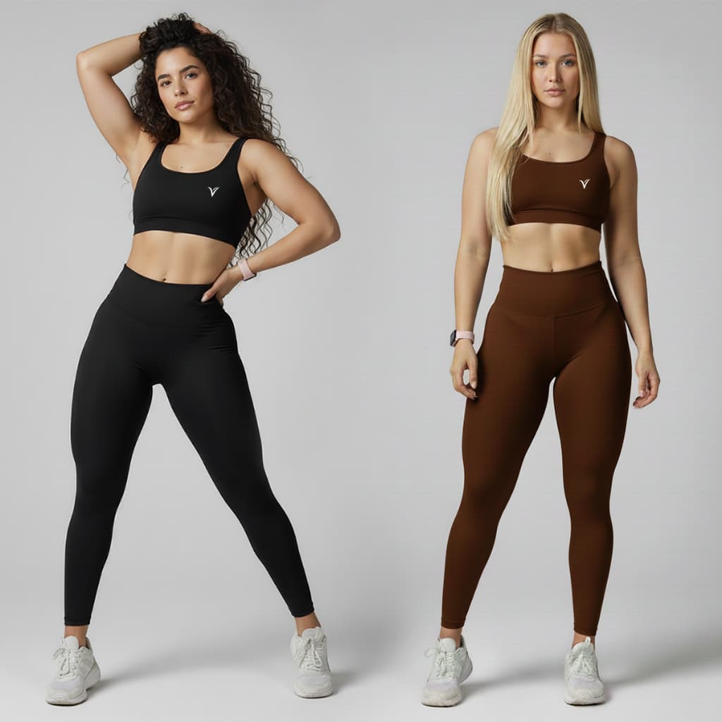 Kit 2 Conjuntos Fitness Feminino Original VLS Top + Calça Legging Cintura Alta Suplex Academia & Treino