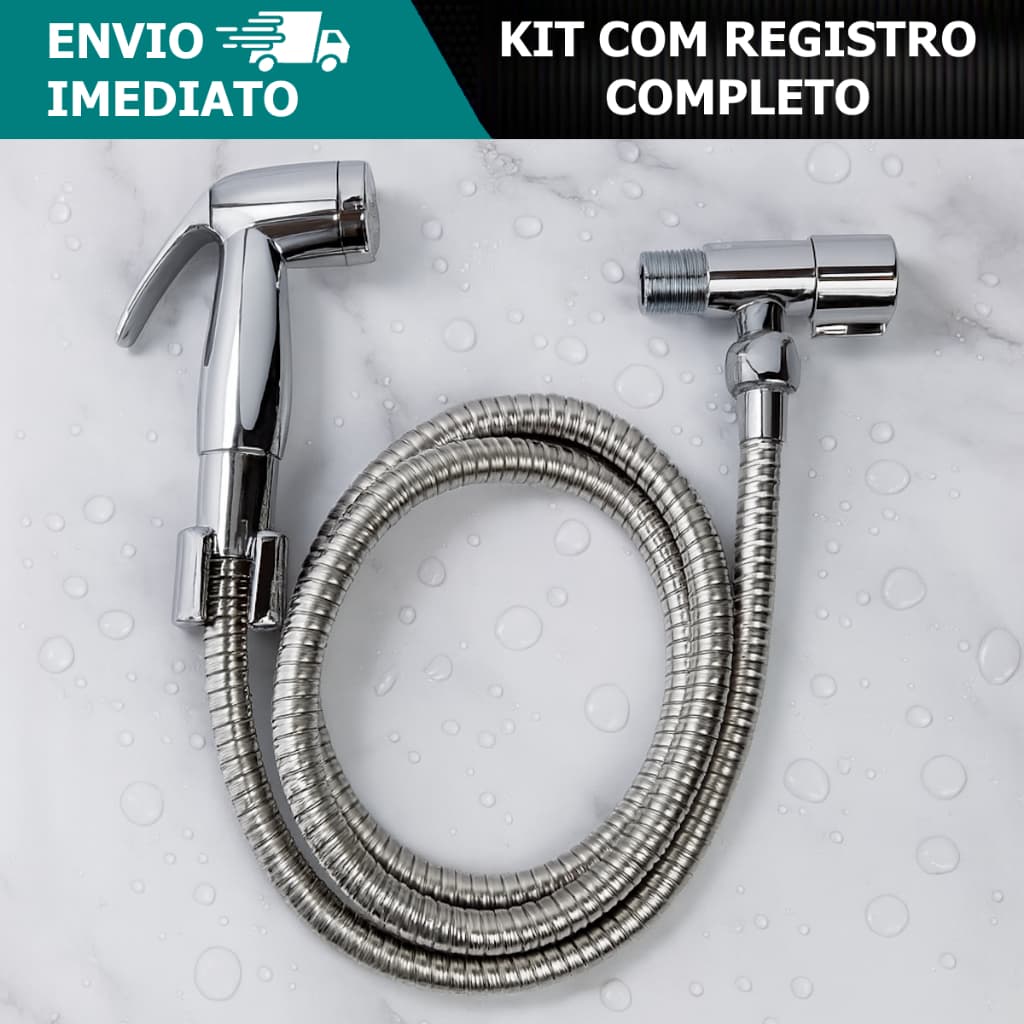 Ducha Higiênica Cromada 100% Completa Mangueira Flexivel 1,20m Chuveirinho Acionamento 1/4 De Volta