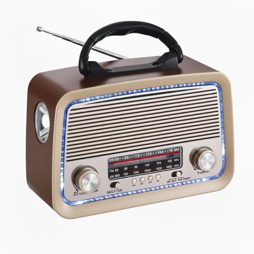 Rádio Portátil Antigo Retrô Bluetooth Fm Am Usb Recarregável Vintage Pilha Lanterna