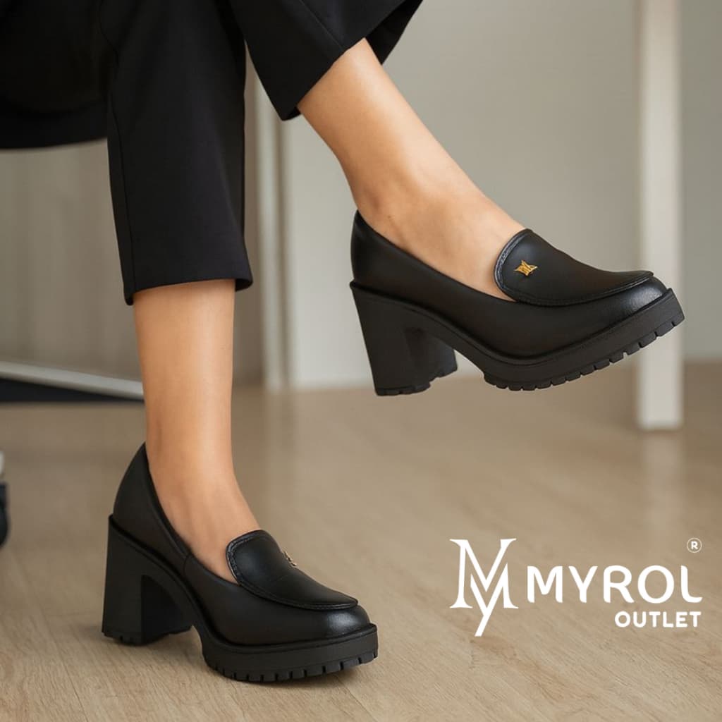 Sapato Salto Médio Mocassim Tratorado Slip On Casual Com Metal