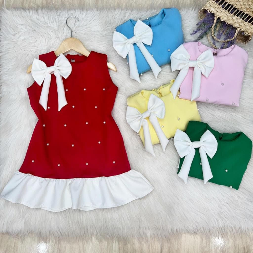 Vestido Perola Laço Infantil Para Meninas
