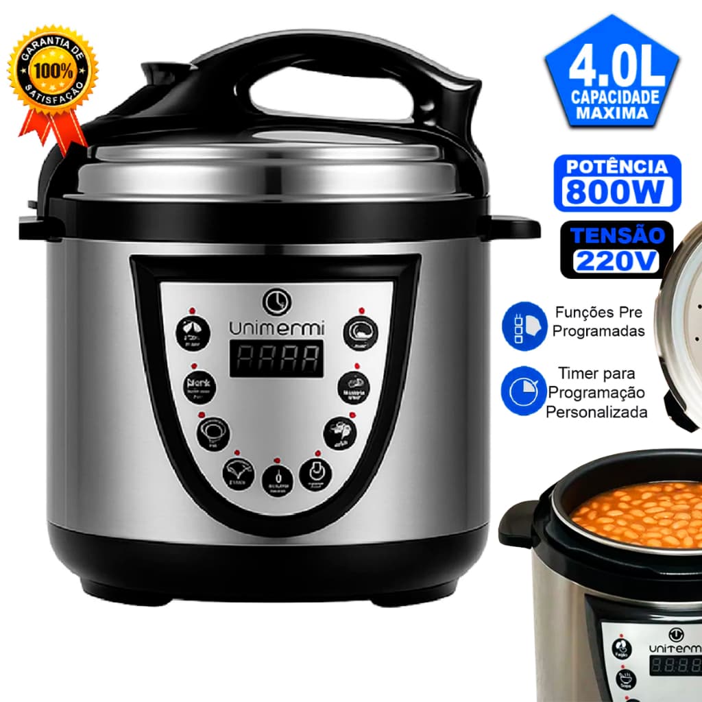 Panela de Pressão Elétrica panela Digital inox 4L Unitermi 800W Inox Anti-anderente Tensão 220V