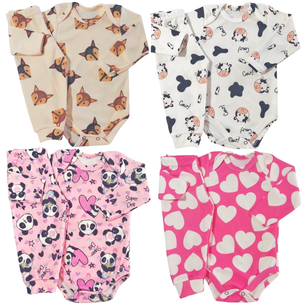 Conjunto Bebê Body + Calça Antialérgico 100% Algodão Infantil Pagão Criança Longo Mijão Bichinhos