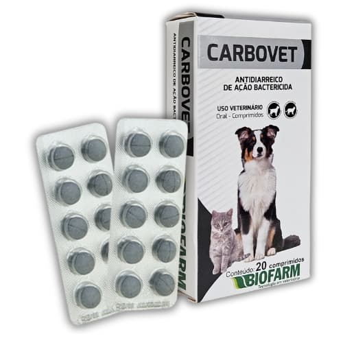 Carbovet Antidiarreico 20 Comprimidos Para Cães e Gatos Ação Bactericida Eficaz - Biofarm