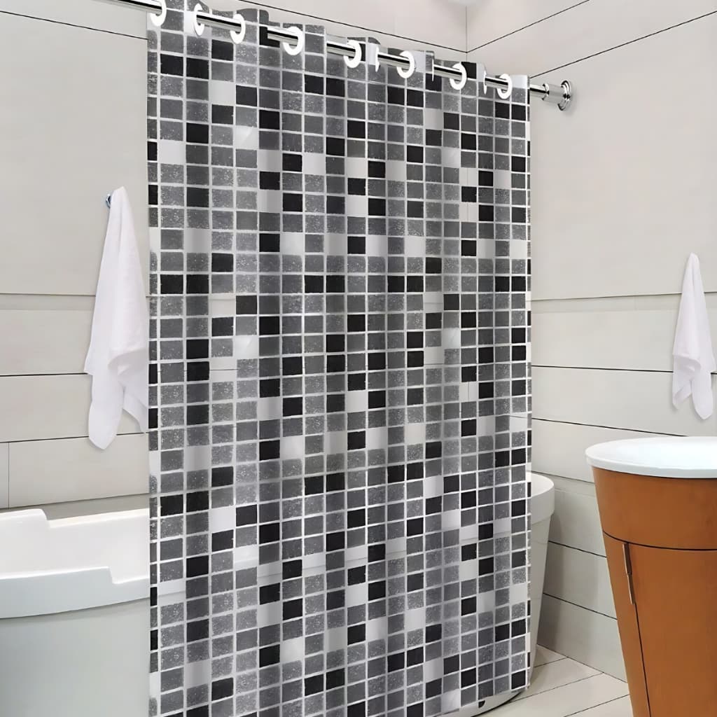 Cortina De Box Banheiro Lavável PVC Grossa Estampa Pastilhas Preta Antimofo Chuveiro Impermeável