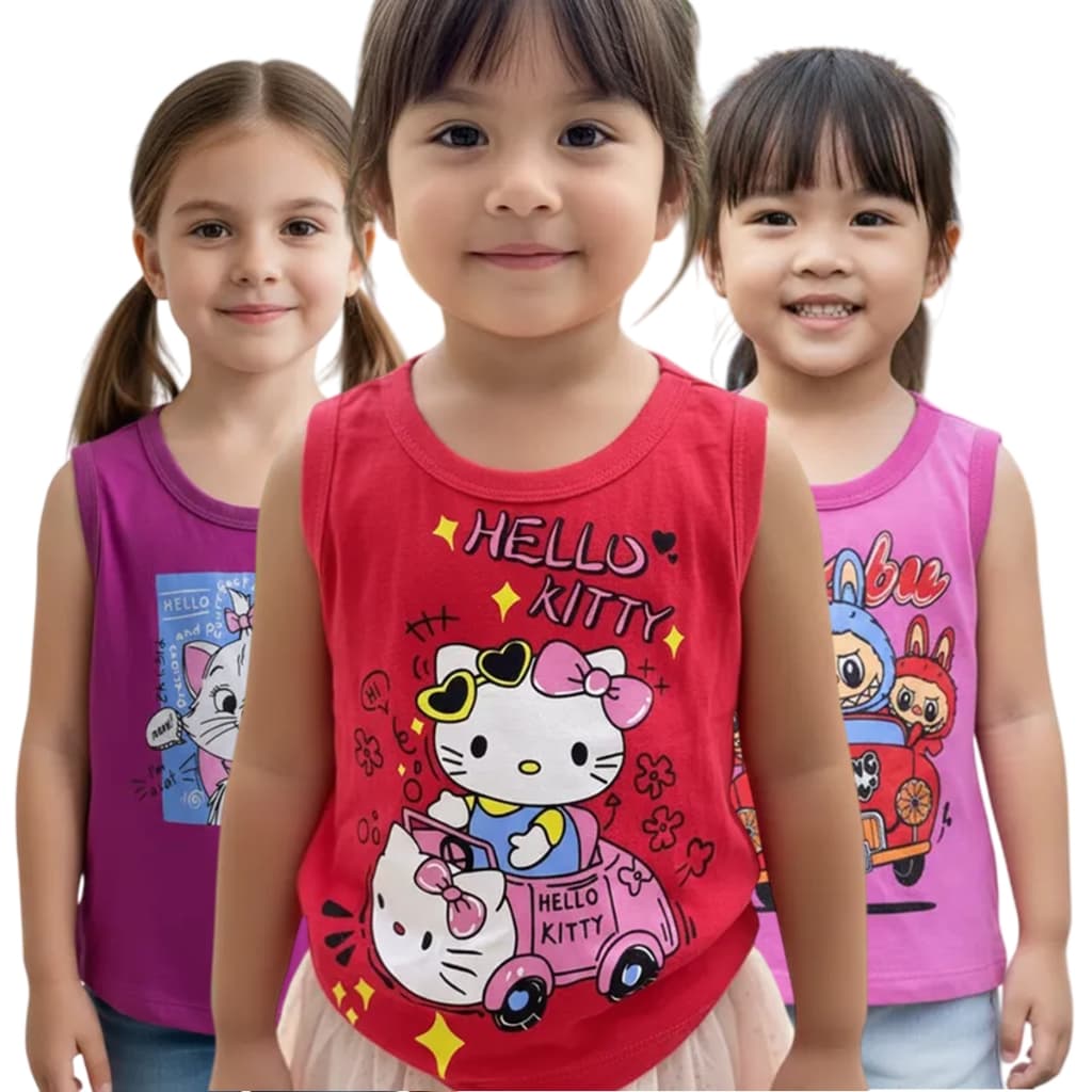 Kit 5 Regatas Infantil Feminina Estampada Desenhos Menina 2 à 8 Anos