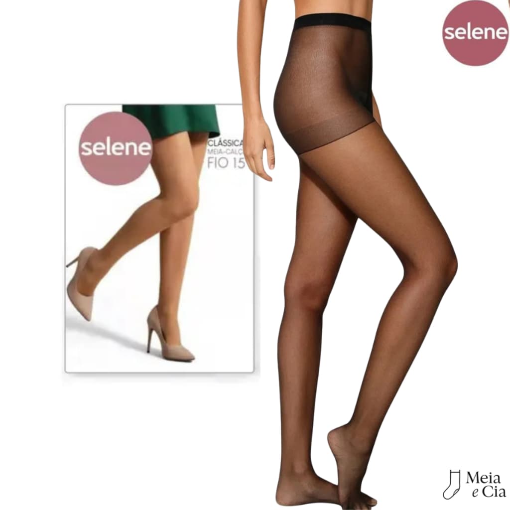 Meia Calça Feminina Selene Fio 15 Clássica Transparente Europeu com Ponteira Reforçada