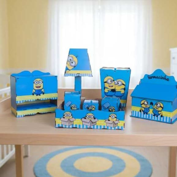 Kit Higiene Bebê Adesivado Decorado Mdf 8 Peças