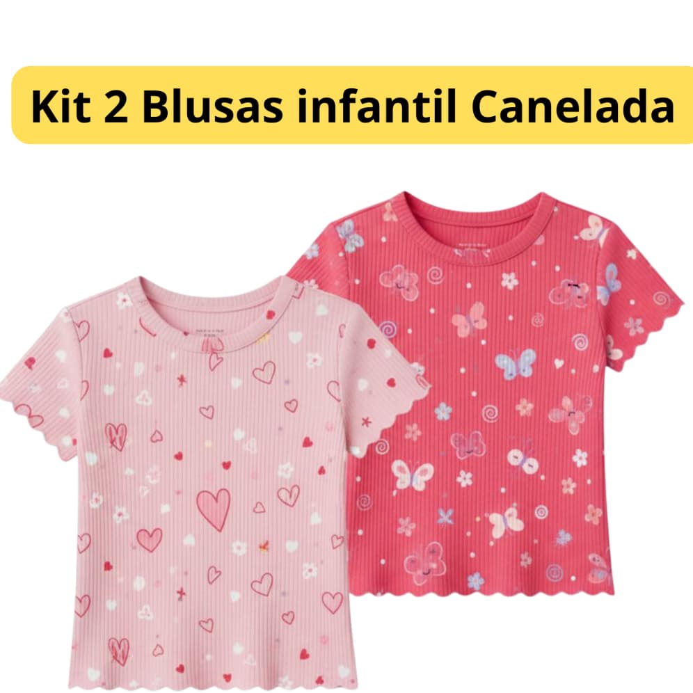 kit com 2 blusas  infantil canelada super confortáveis para meninas