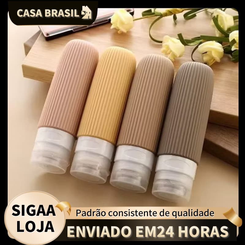 Kit 4 Frasco De Cosmetico 90ml Silicone Para Viagem   bolsa com kit