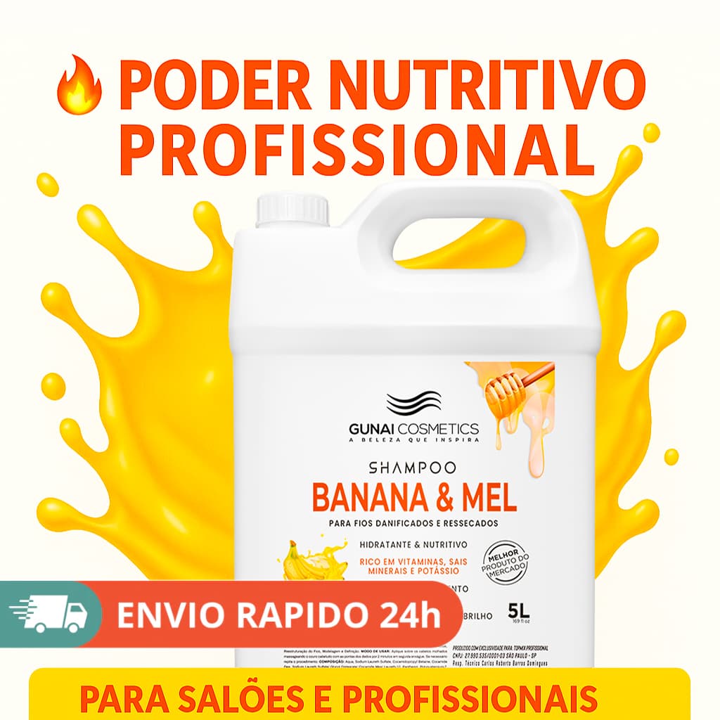 Shampoo Profissional 5L Gunai Cosmetics Banana e Mel Hidratação e Nutrição Intensa