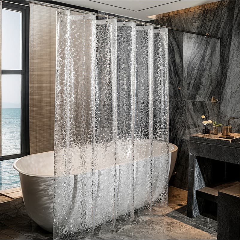 Cortina De Chuveiro Para Box Banheiro Luxo 3D Impermeável Com Ilhós 2mx1,8m