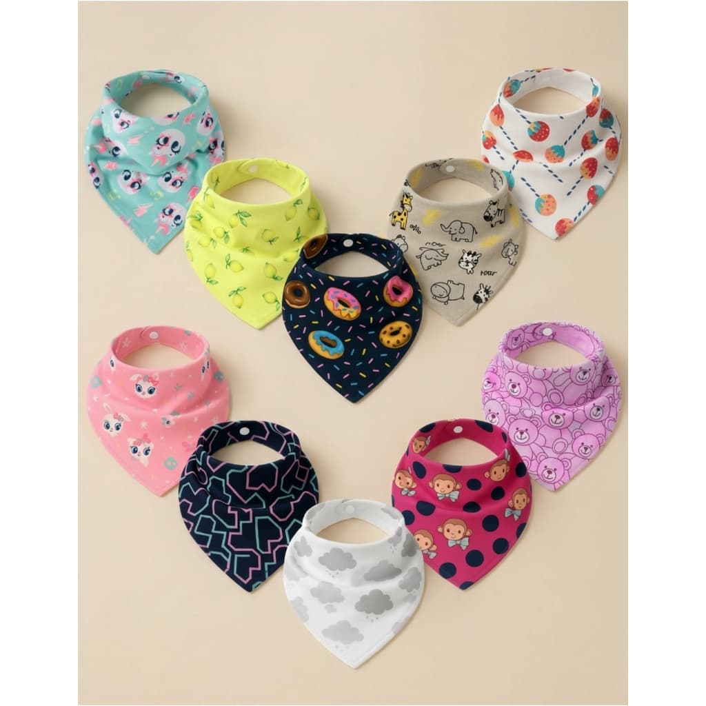 Kit Babador Bandana Bebe com Botão 100% Algodão Ajuste Regulável