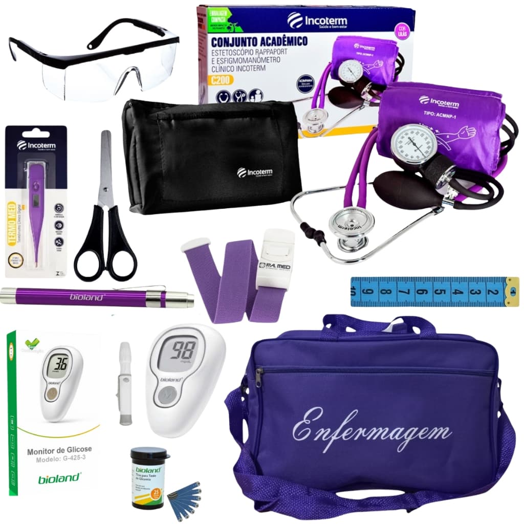 Kit De Enfermagem Roxo  Com Glicossímetro
