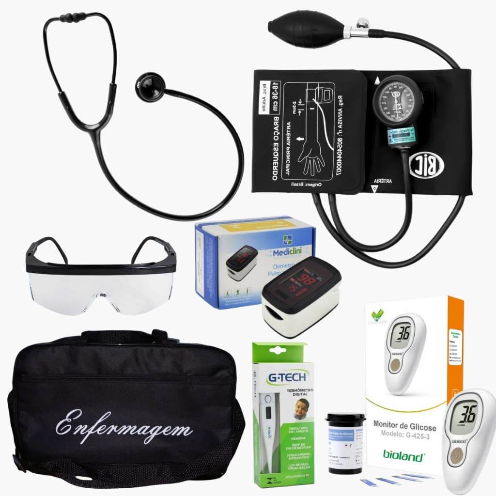 Kit de enfermagem com esfigmo e estetoscópio Bic Preto
