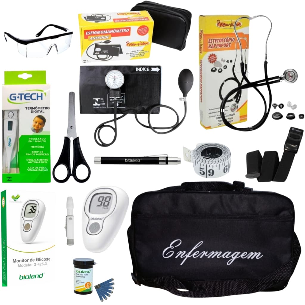 Kit de enfermagem Preto com glicossimetro e esfigmo