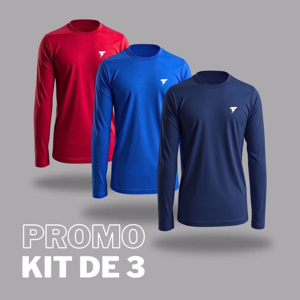 Kit 3 Camisa Manga Longa Dry Fit Masculino Camiseta Proteção Solar Térmica Uv50