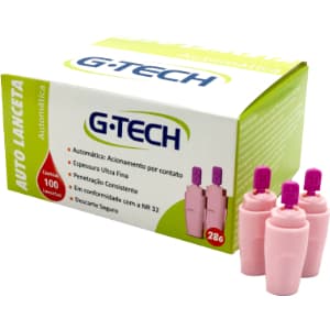 Auto Lanceta automática G-tech 28g com100 Unidades Ultrafina Rosa