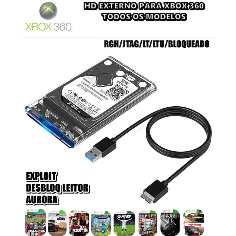 HD Game Xbox 360 165 JGS para Xbox BLOQUEADO/LT/RGH/JTAG